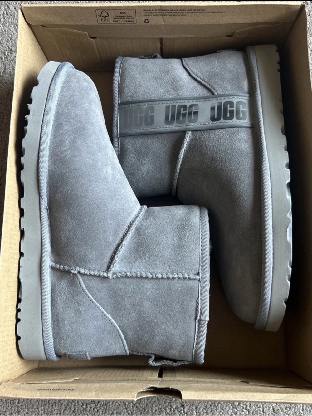 UGG Short Boot with Grey Branded Heel Strap